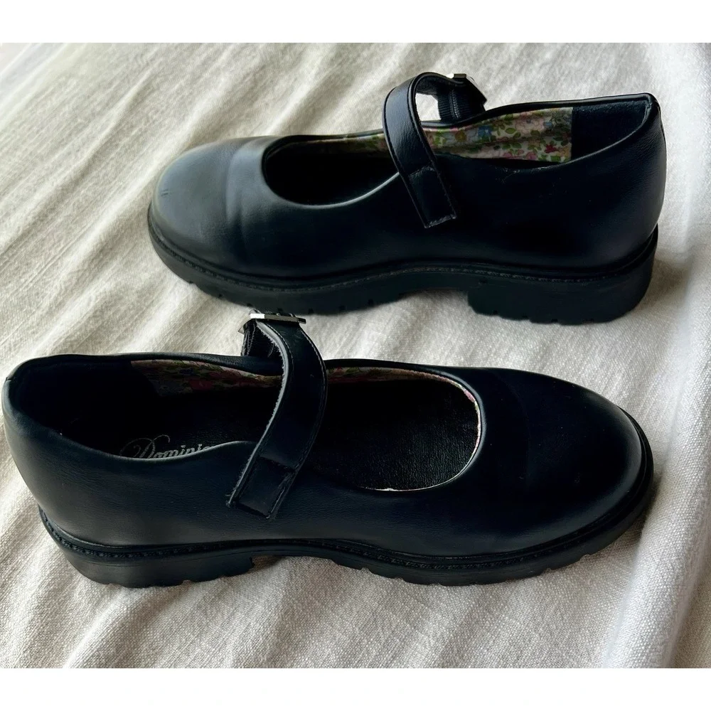 Dominique Nicole Girls Black Mary Jane Lug Sole Shoes Size 1 Youth Cute Clean